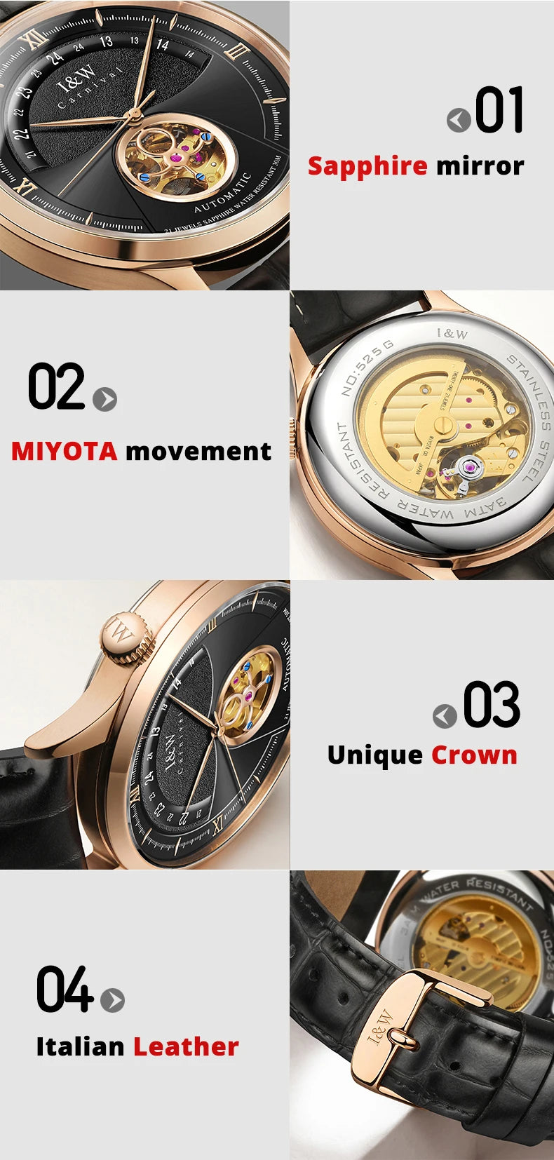 I&W MIYOTA – Tourbillon Bleu Prestige (Édition Saphir & Cuir Italien)