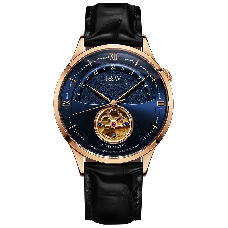I&W MIYOTA – Tourbillon Bleu Prestige (Édition Saphir & Cuir Italien)
