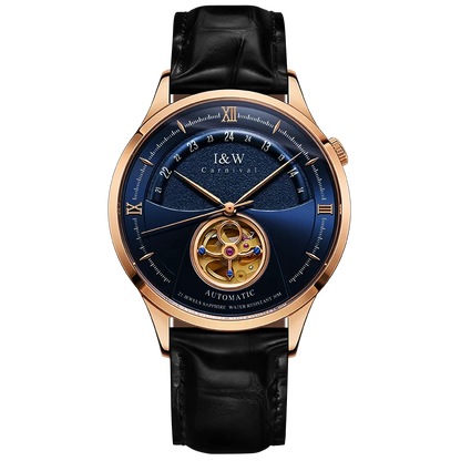 I&W MIYOTA – Tourbillon Bleu Prestige (Édition Saphir & Cuir Italien)