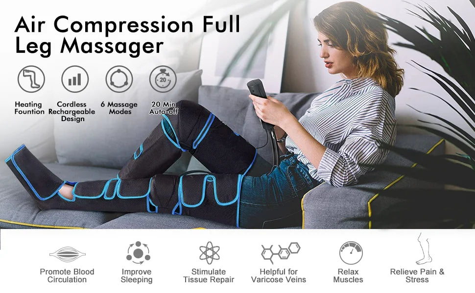 Massage Jambes 360° avec Chauffe Genoux – Sans Fil & Compression Intelligente