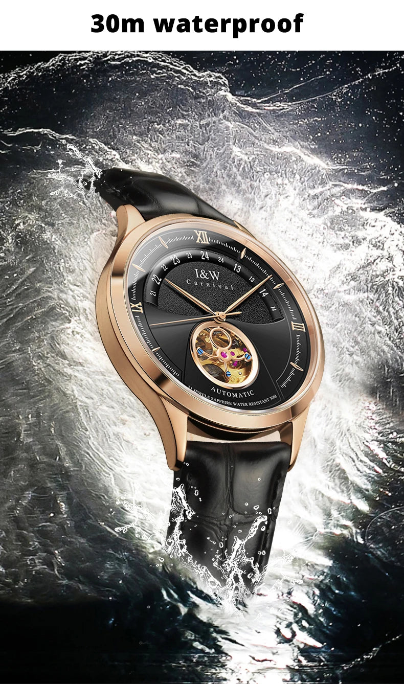 I&W MIYOTA – Tourbillon Bleu Prestige (Édition Saphir & Cuir Italien)