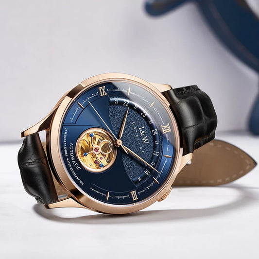 I&W MIYOTA – Tourbillon Bleu Prestige (Édition Saphir & Cuir Italien)