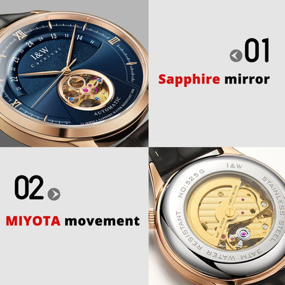 I&W MIYOTA – Tourbillon Bleu Prestige (Édition Saphir & Cuir Italien)