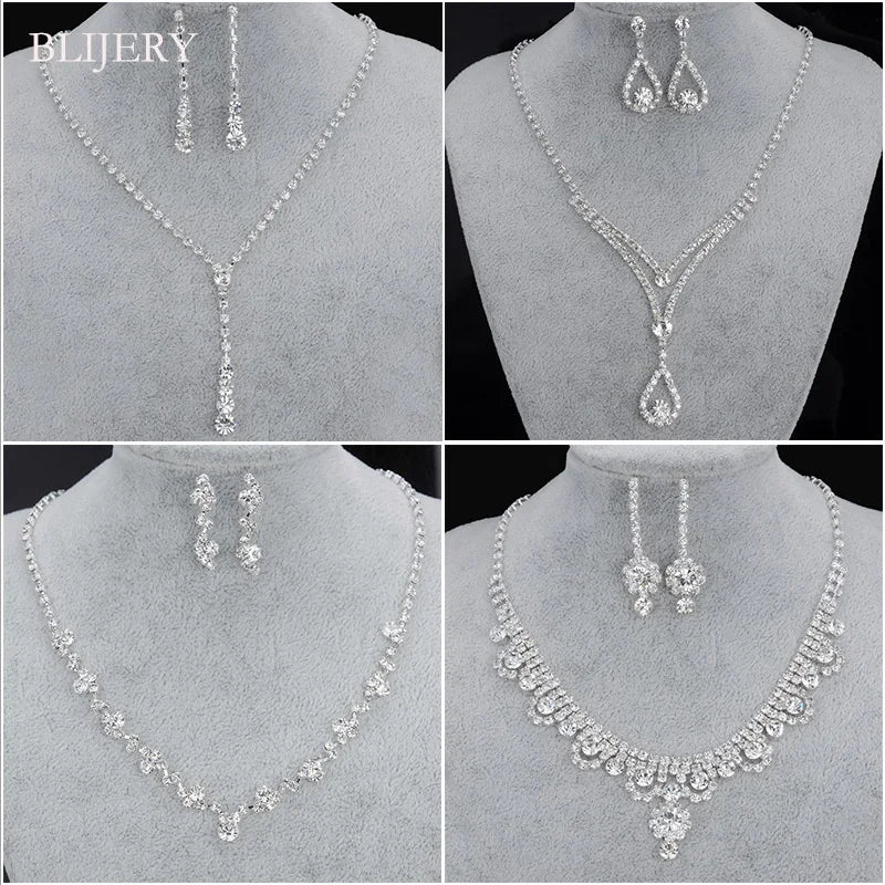 Parure Bijoux Cristal BLIJERY – Collier & Boucles Élégantes (Plusieurs Styles au Choix)