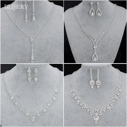 Parure Bijoux Cristal BLIJERY – Collier & Boucles Élégantes (Plusieurs Styles au Choix)
