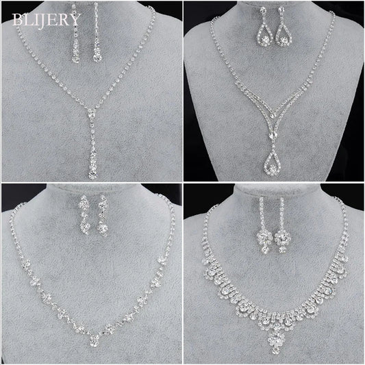 Parure Bijoux Cristal BLIJERY – Collier & Boucles Élégantes (Plusieurs Styles au Choix)