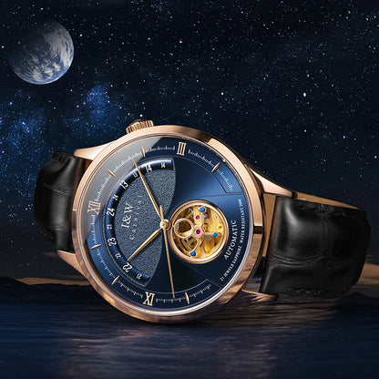 I&W MIYOTA – Tourbillon Bleu Prestige (Édition Saphir & Cuir Italien)