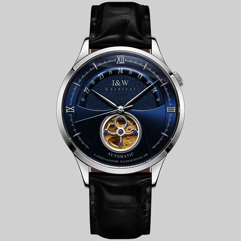 I&W MIYOTA – Tourbillon Bleu Prestige (Édition Saphir & Cuir Italien)