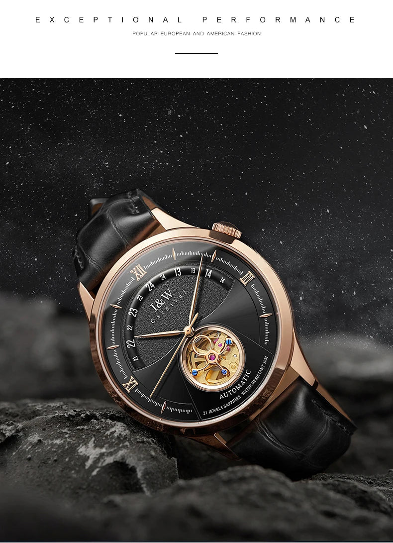 I&W MIYOTA – Tourbillon Bleu Prestige (Édition Saphir & Cuir Italien)
