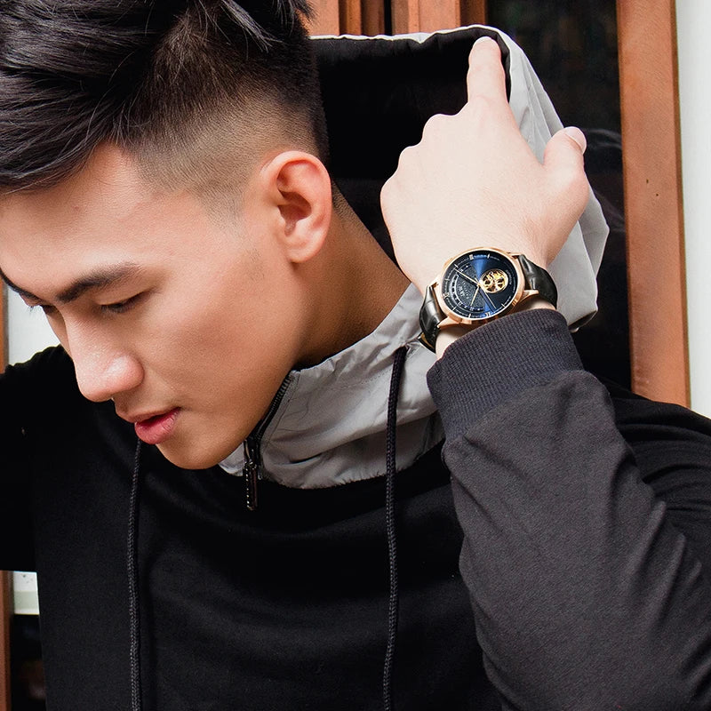 I&W MIYOTA – Tourbillon Bleu Prestige (Édition Saphir & Cuir Italien)