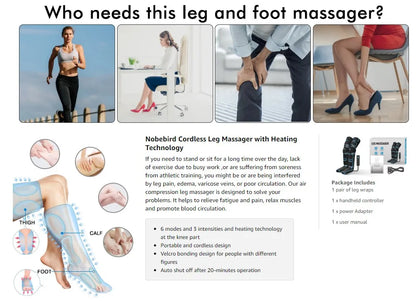 Massage Jambes 360° avec Chauffe Genoux – Sans Fil & Compression Intelligente