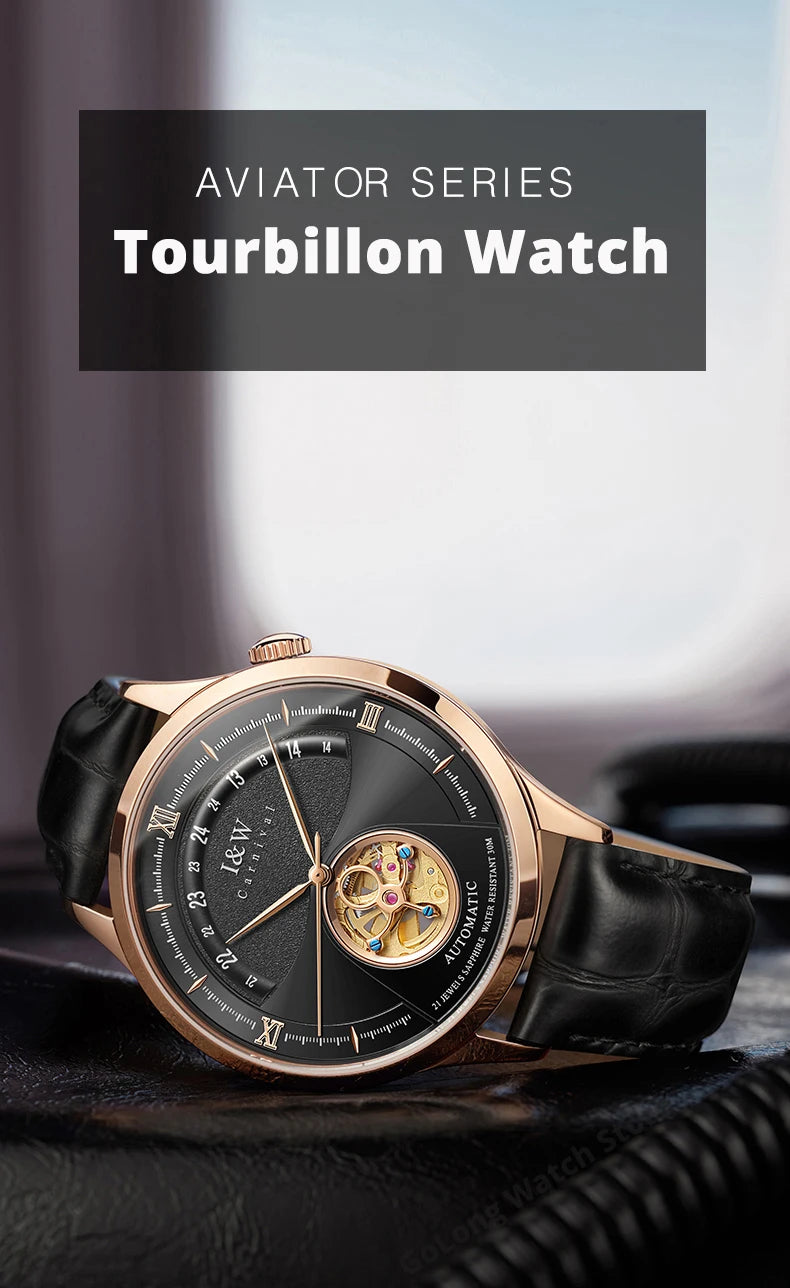 I&W MIYOTA – Tourbillon Bleu Prestige (Édition Saphir & Cuir Italien)
