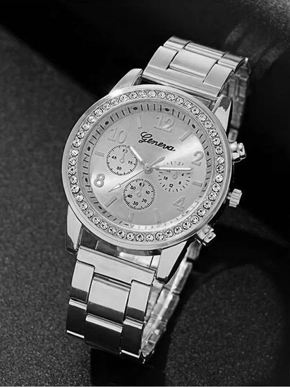 Coffret Montre & Bijoux Femme – 6 Pièces Élégance Dorée ou Argentée