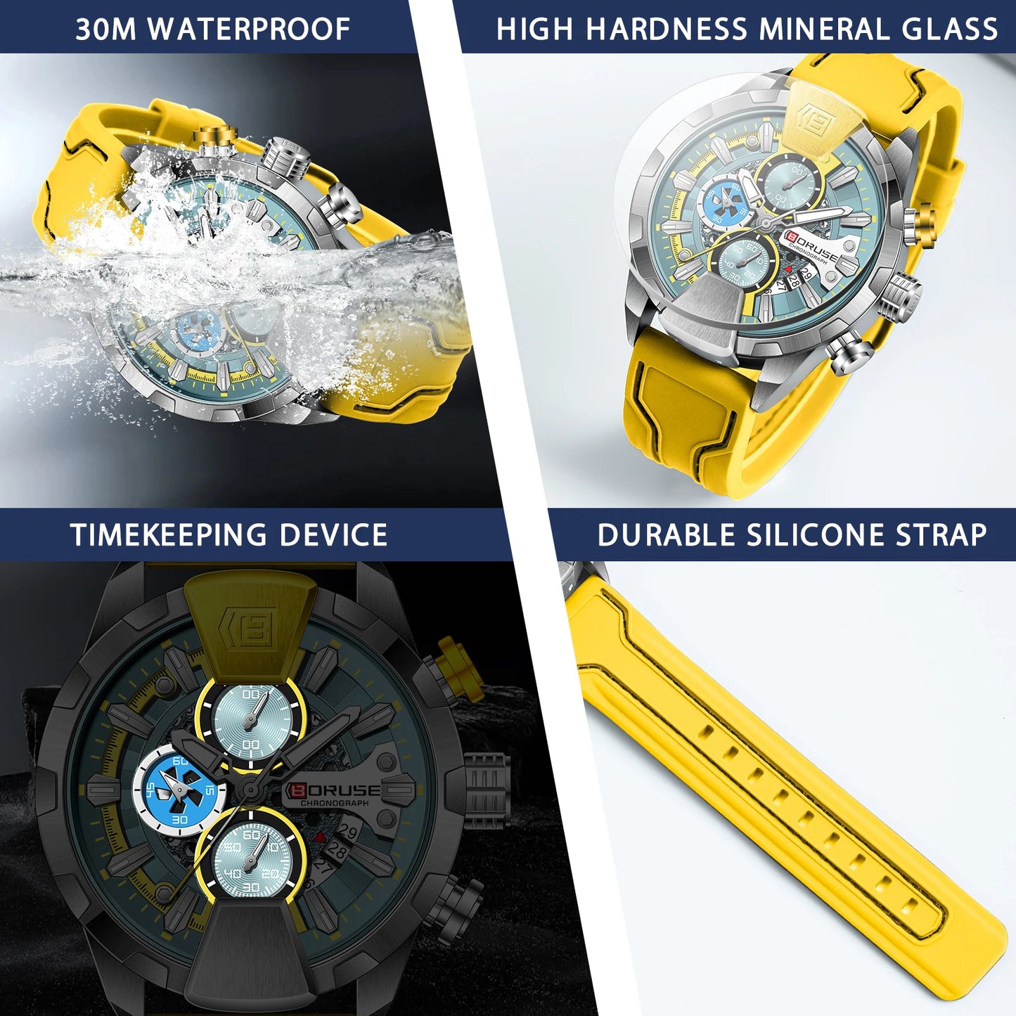 Montre BORUSE Chronographe Homme – Sport & Puissance (5 coloris)
