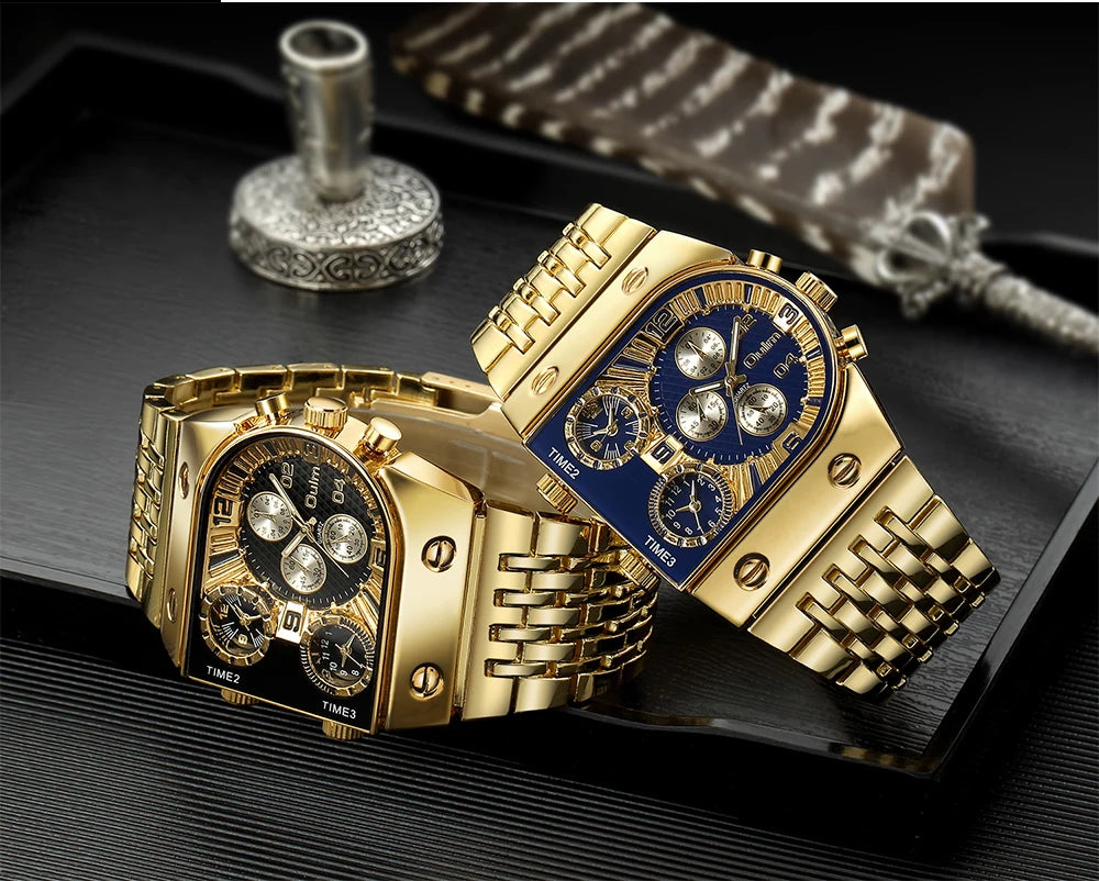 Oulm 9315 – Montre Carrée Homme Multi-Cadrans (Édition Or & Luminance)