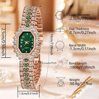Coffret Goutte d’Émeraude – Montre & Bijoux Élégance Royale (6 pièces)