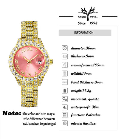 MISSFOX Divine Rose – Montre Femme de Luxe à Strass | L’élégance qui laisse une empreinte