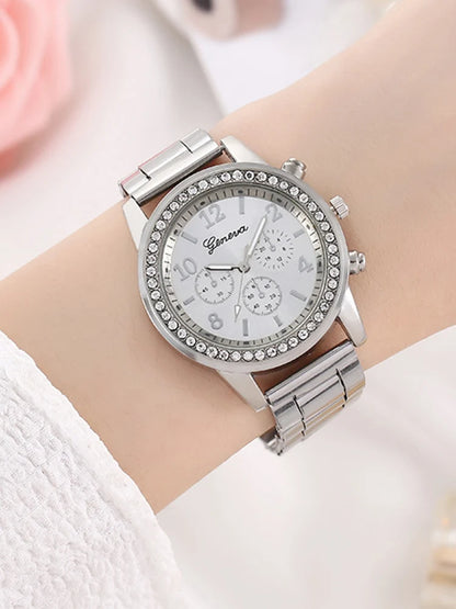 Coffret Montre & Bijoux Femme – 6 Pièces Élégance Dorée ou Argentée