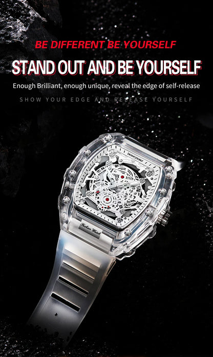 Montre “Squelette de Lumière” – Quartz Transparent de Luxe (Édition Limitée)