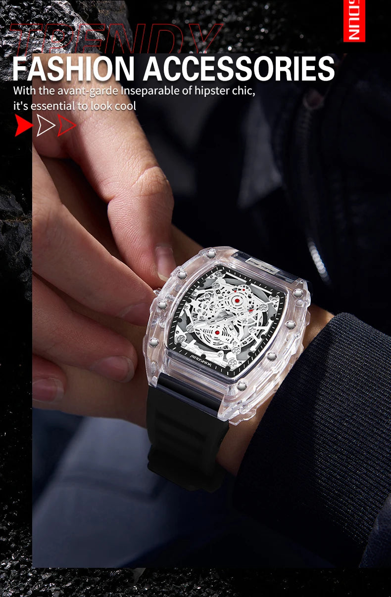 Montre “Squelette de Lumière” – Quartz Transparent de Luxe (Édition Limitée)