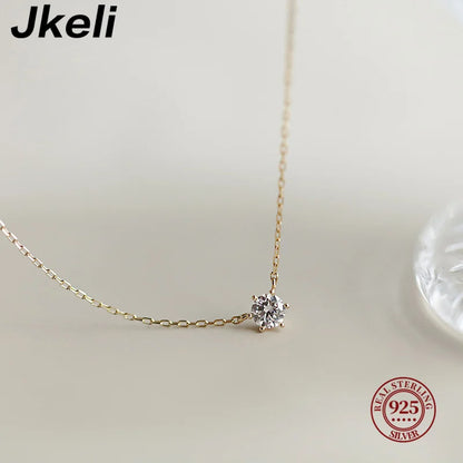 Collier Jkeli 925 – Zircon Étincelant sur Chaîne Clavicule (Plaqué Or 18K)