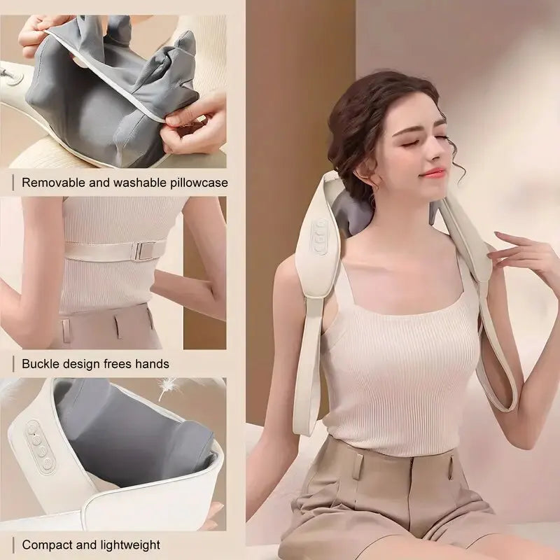 Massage Chauffant Épaules & Nuque – Écharpe Massante 6D