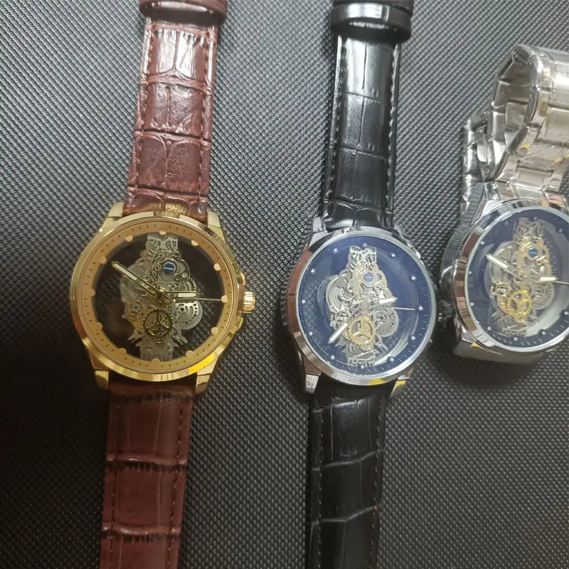 Montre Squelette Automatique – Mécanisme Apparent & Finitions Luxueuses (Cuir ou Acier)