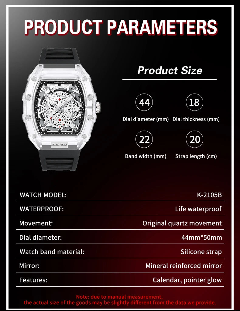 Montre “Squelette de Lumière” – Quartz Transparent de Luxe (Édition Limitée)