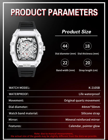 Montre “Squelette de Lumière” – Quartz Transparent de Luxe (Édition Limitée)