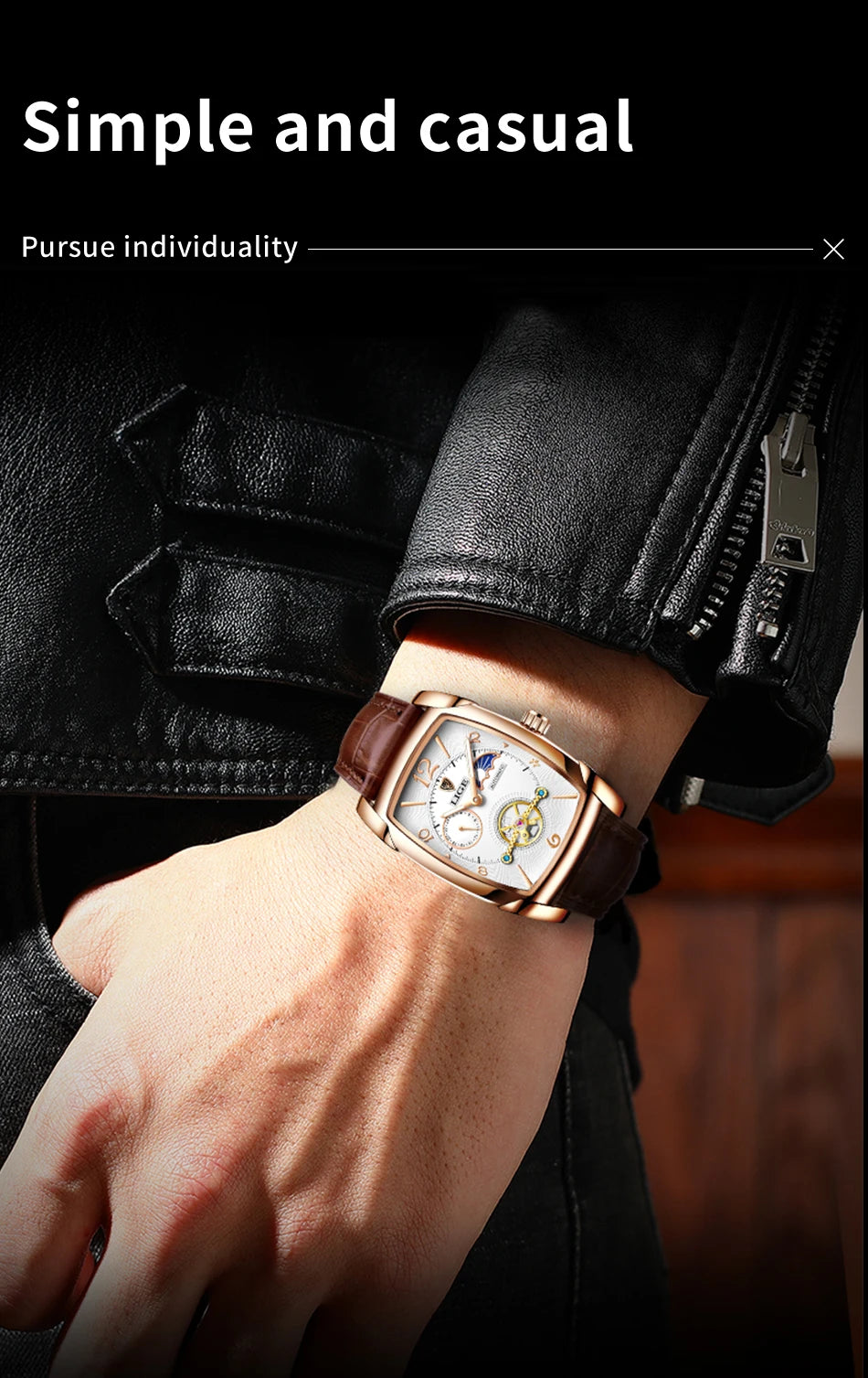 LIGE LG8949 – Montre Mécanique Homme (Édition Business & Phase de Lune)