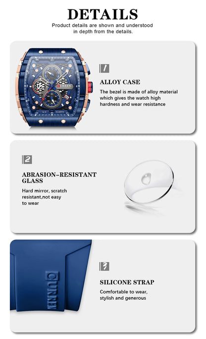 Montre CURREN 8442 – Design Rectangulaire & Style Sport Chic (Édition Limitée)