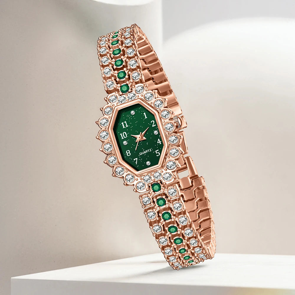 Coffret Goutte d’Émeraude – Montre & Bijoux Élégance Royale (6 pièces)