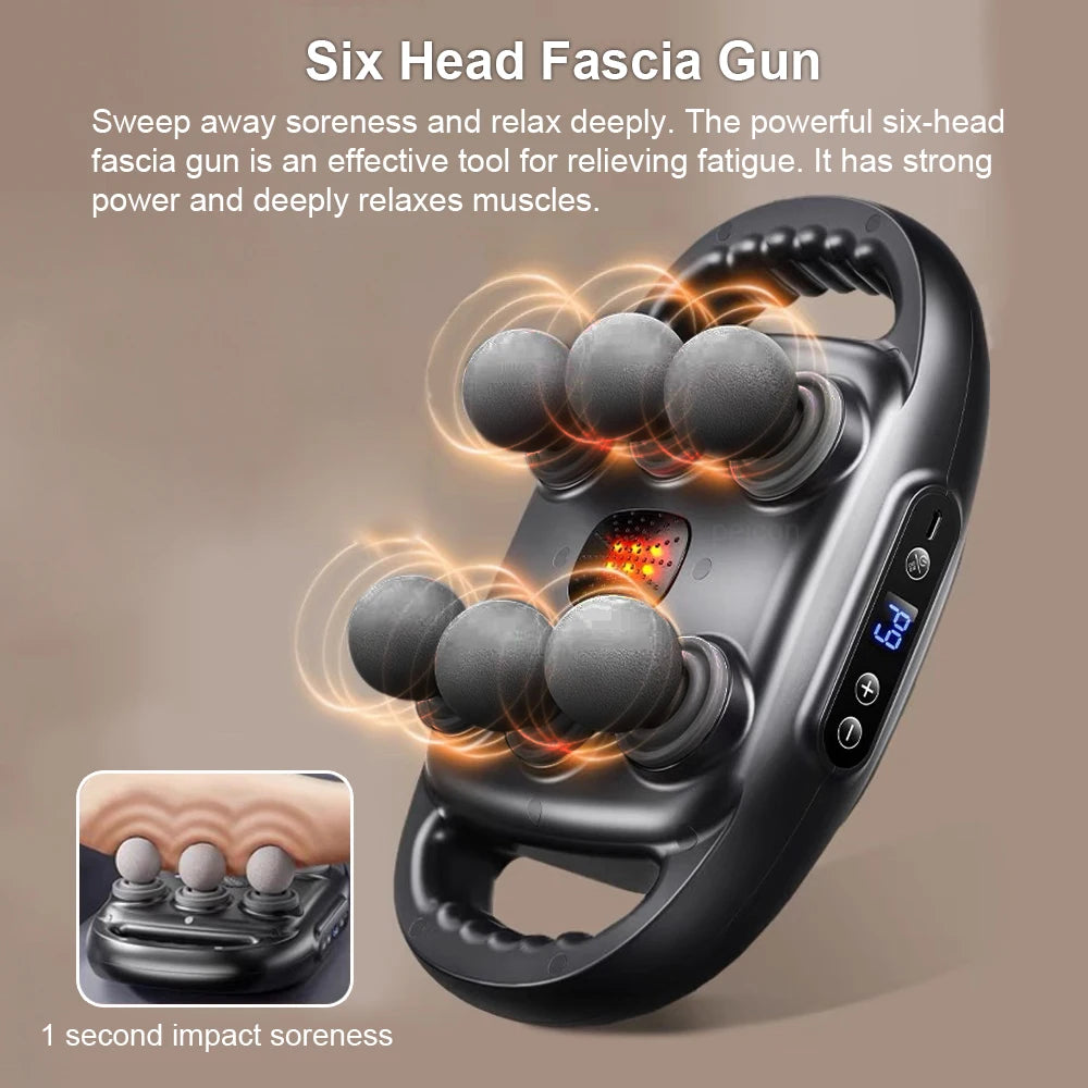 Pistolet de Massage Fascia 6 Têtes – Haute Fréquence & Relaxation Profonde