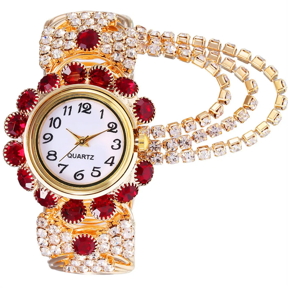 Montre Bijou “Éclat Royal” – Bracelet Doré & Cristaux Étincelants pour Femme Élégante