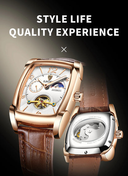 LIGE LG8949 – Montre Mécanique Homme (Édition Business & Phase de Lune)