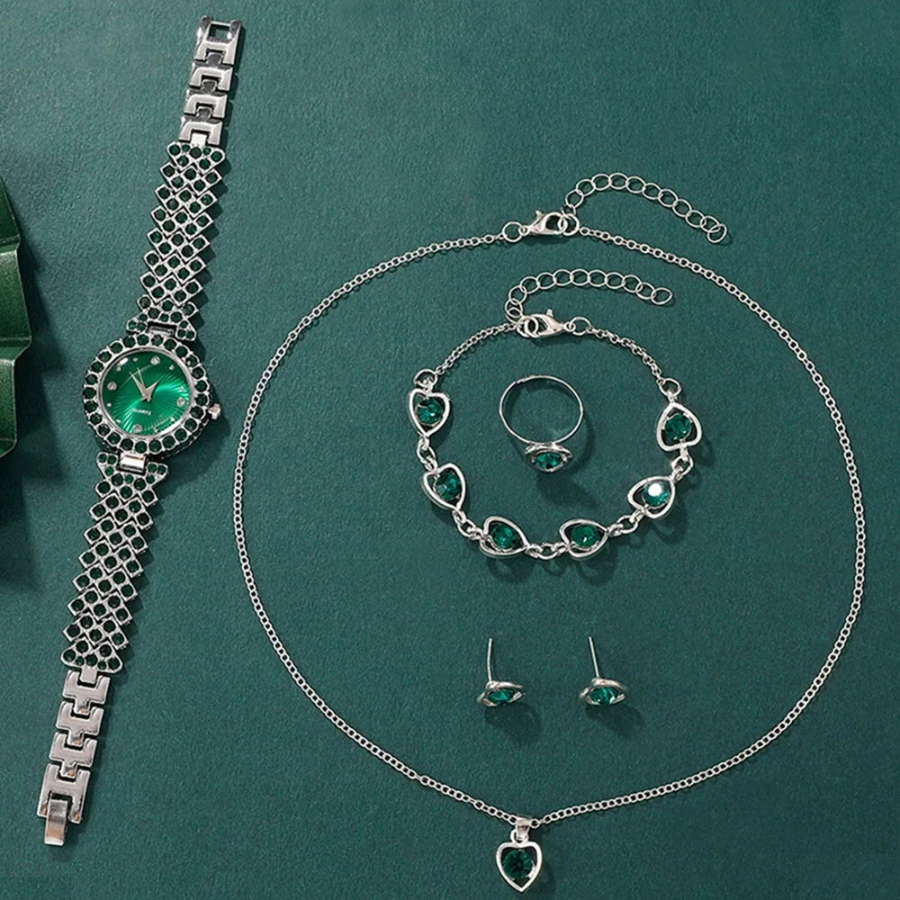 Coffret Bijoux & Montre Émeraude Royale – Élégance Absolue & Cadeau de Rêve