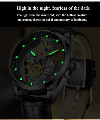 Montre Squelette Automatique – Mécanisme Apparent & Finitions Luxueuses (Cuir ou Acier)