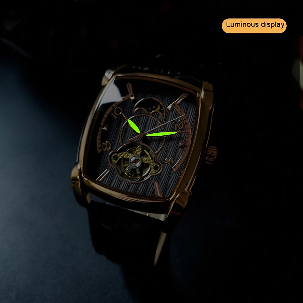 Tonneau Moon Phase – Montre Mécanique Élégante pour Homme (Édition Cadran Lune & Squelette)