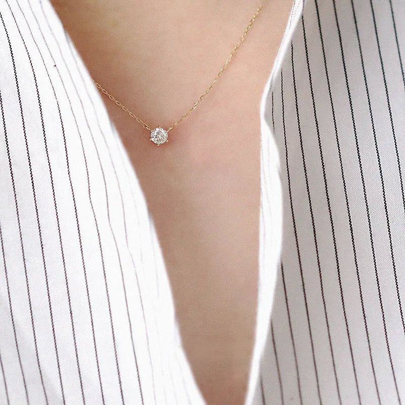 Collier Jkeli 925 – Zircon Étincelant sur Chaîne Clavicule (Plaqué Or 18K)