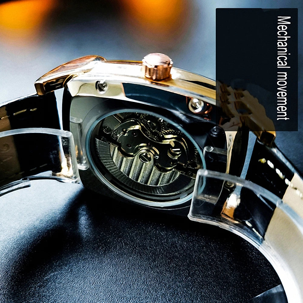 Tonneau Moon Phase – Montre Mécanique Élégante pour Homme (Édition Cadran Lune & Squelette)