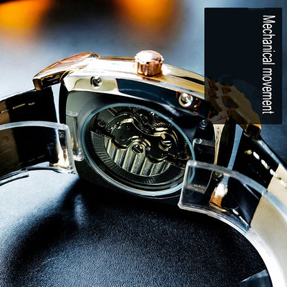 Tonneau Moon Phase – Montre Mécanique Élégante pour Homme (Édition Cadran Lune & Squelette)