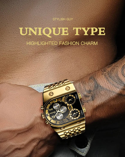 Oulm 9315 – Montre Carrée Homme Multi-Cadrans (Édition Or & Luminance)