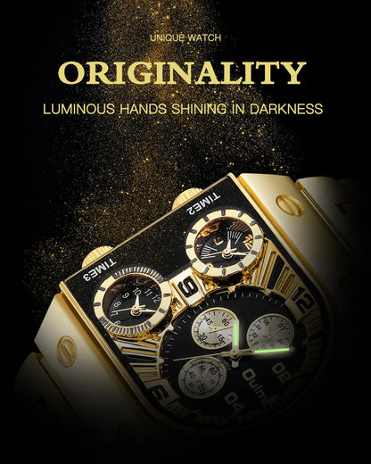 Oulm 9315 – Montre Carrée Homme Multi-Cadrans (Édition Or & Luminance)