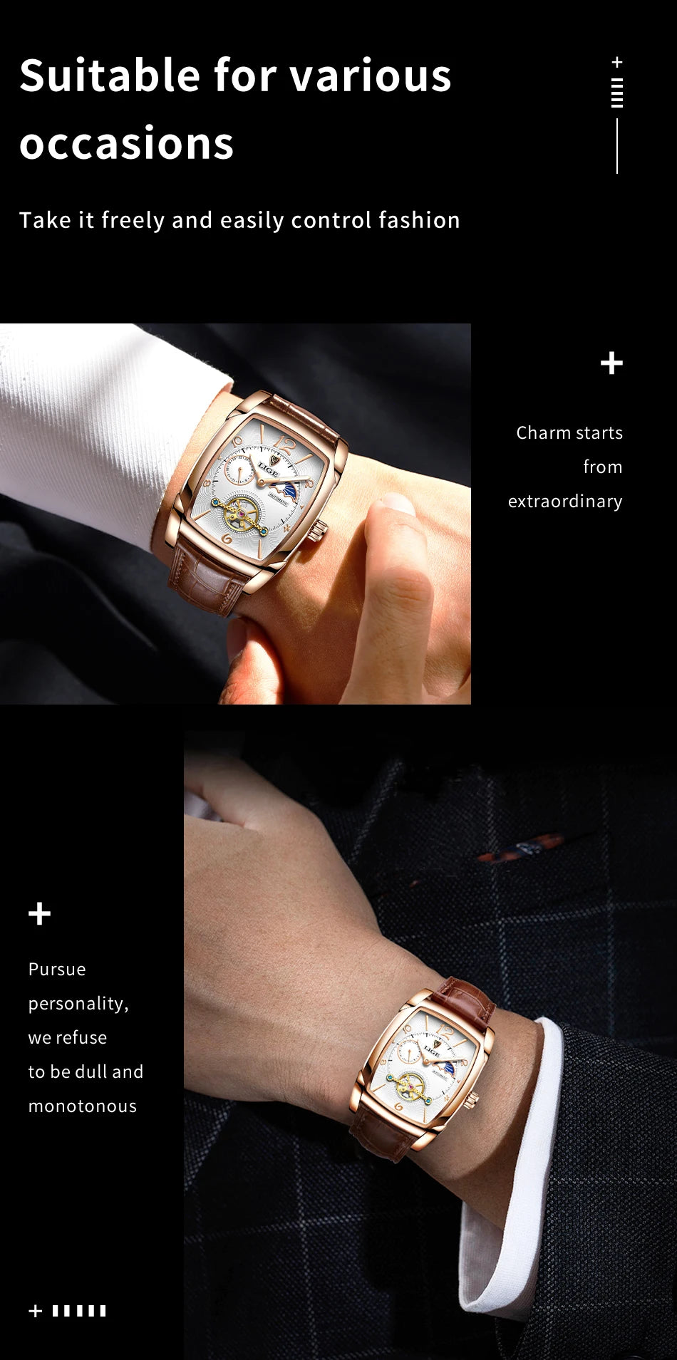 LIGE LG8949 – Montre Mécanique Homme (Édition Business & Phase de Lune)