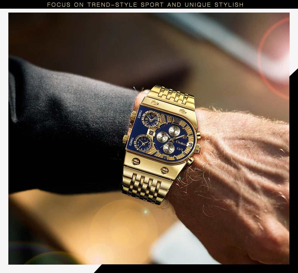 Oulm 9315 – Montre Carrée Homme Multi-Cadrans (Édition Or & Luminance)
