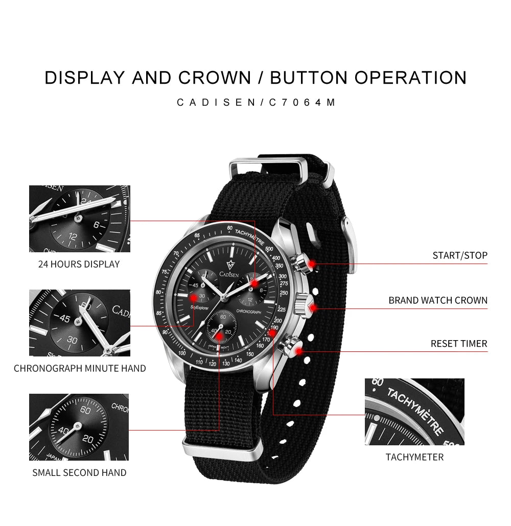 CADISEN C7064 – Chronographe Prestige VK68 (Édition Sport Vintage)