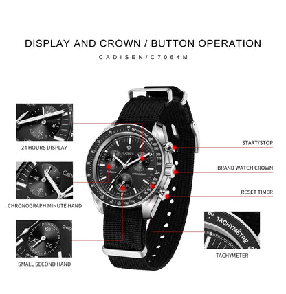 CADISEN C7064 – Chronographe Prestige VK68 (Édition Sport Vintage)