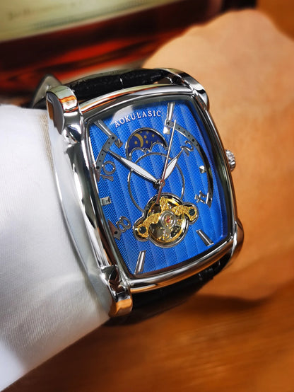 Tonneau Moon Phase – Montre Mécanique Élégante pour Homme (Édition Cadran Lune & Squelette)