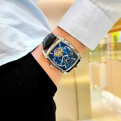 Tonneau Moon Phase – Montre Mécanique Élégante pour Homme (Édition Cadran Lune & Squelette)