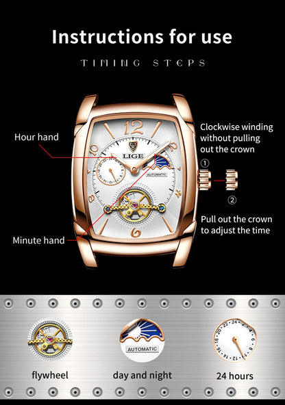 LIGE LG8949 – Montre Mécanique Homme (Édition Business & Phase de Lune)